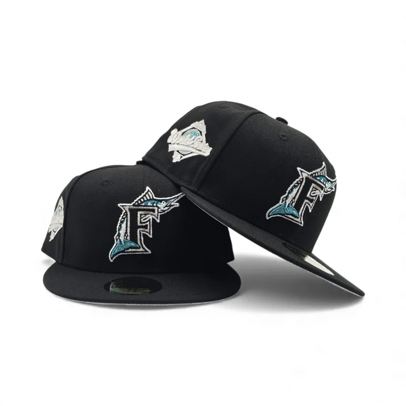 New Era Miami Marlins fitted hat black, gray, silver colorway - 1997 World Series Fitted: New Era Drops Marlins Championship Tribute in Black and Gray