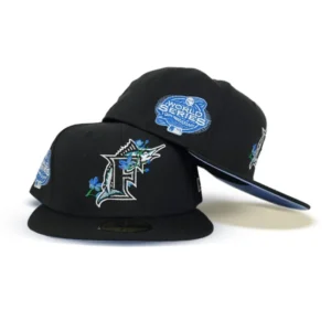 New Era Miami Marlins fitted hat black, blue colorway - MLB Centennial Fitted: New Era Drops Black Marlins 100th Anniversary Side Patch