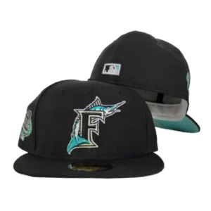 New Era Miami Marlins fitted hat black, green colorway - Century of Baseball Fitted: New Era Honors 100 Years with Marlins Anniversary Cap