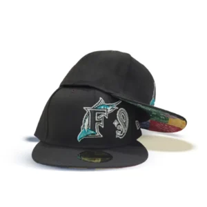 New Era Miami Marlins fitted hat black colorway - New Era Drops Clean Black Marlins Fitted with Patchwork Bottom