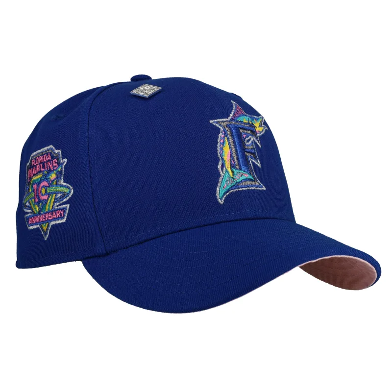 New Era Miami Marlins fitted hat blue, pink colorway - Marlins 10th Anniversary Fitted: New Era Celebrates a Decade of Florida Baseball
