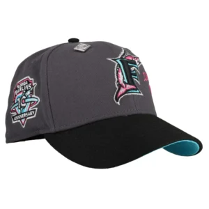 New Era Miami Marlins fitted hat grey, blue colorway - Decade of Dreams Fitted: New Era’s Marlins 10th Anniversary South Beach Metallic Drop