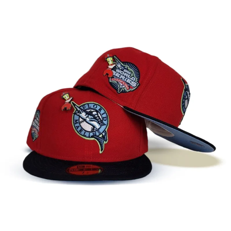 New Era Miami Marlins fitted hat navy, red, blue, pink colorway - 2003 World Series Fitted: New Era’s “Mr. Crabs” Marlins Championship Tribute