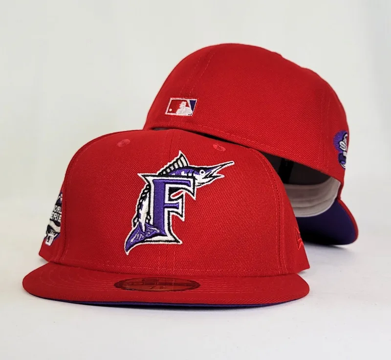 New Era Miami Marlins fitted hat red, purple colorway - Anniversary Fitted: New Era Drops Red Marlins 100th Anniversary Tribute