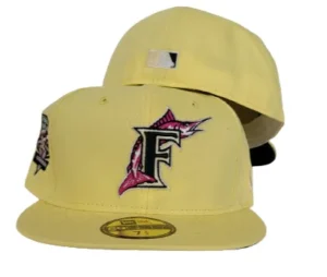 New Era Miami Marlins fitted hat green, yellow colorway - Marlins 10th Anniversary Fitted: New Era Celebrates Franchise Milestone in Soft Yellow