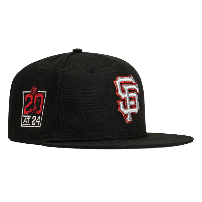 New Era New York Giants fitted hat Black, Metallic Silver, Red colorway - 20th Anniversary Fitted: New Era Honors San Francisco Giants Milestone in Black and Silver