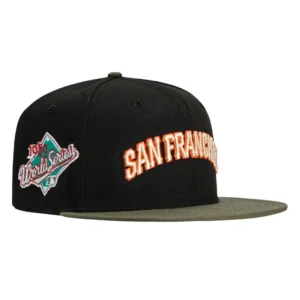 New Era New York Giants fitted hat Black, Olive, Orange colorway - 1989 World Series Fitted: New Era Drops Giants Championship Tribute in Black, Olive, and Orange