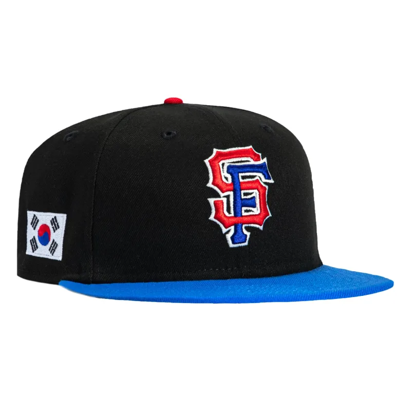 New Era New York Giants fitted hat Black, Royal, Red colorway - New Era Drops Clean Giants Fitted with Korean Flag Patch