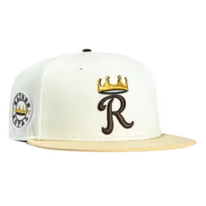 New Era Kansas City Royals fitted hat White, Tan, Metallic Gold colorway - Hat Club Drops Clean Kansas City Royals Fitted with Raised Royal Patch