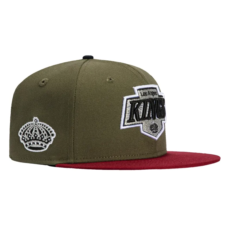 New Era Los Angeles Kings fitted hat Olive, Cardinal colorway - New Era Drops Clean Kings Fitted in Olive and Cardinal