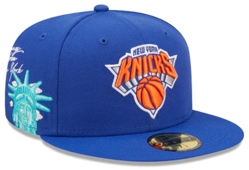 New Era New York Knicks fitted hat gray, blue, royal colorway - New Era Drops Clean Knicks Fitted with Cloud Icons Design