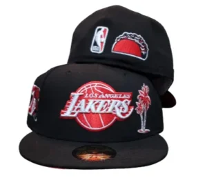 New Era Los Angeles Lakers fitted hat black, red colorway - New Era Lakers Fitted Celebrates 17 Championships with Trophy Side Patch
