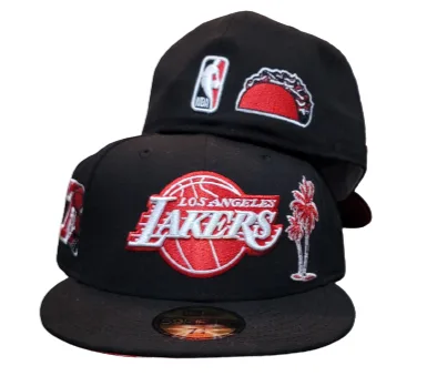New Era Los Angeles Lakers fitted hat black, red colorway - New Era Lakers Fitted Celebrates 17 Championships with Trophy Side Patch