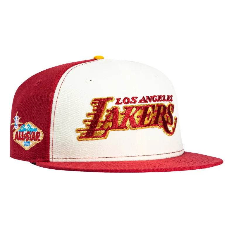 New Era Los Angeles Lakers fitted hat White, Cardinal colorway - 2007 All-Star Vegas Fitted: New Era Drops Lakers Motion Rail Commemorative