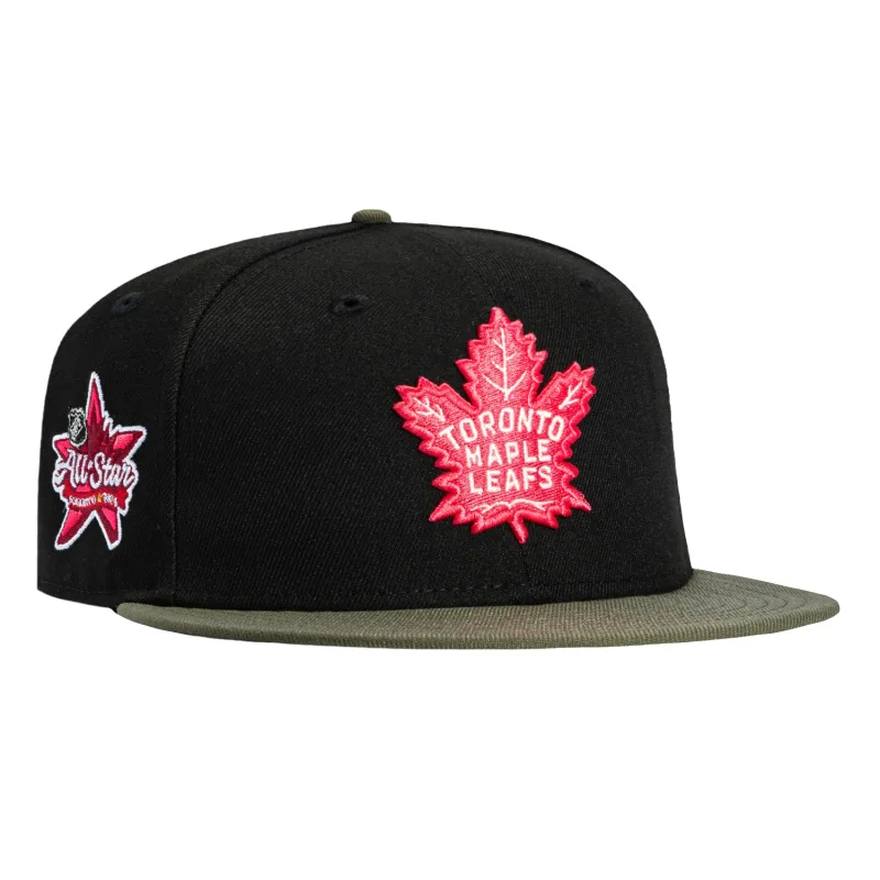 New Era Toronto Maple Leafs fitted hat Black, Olive, Infrared colorway - 2024 All-Star Fitted: New Era Drops Maple Leafs Black, Olive, Infrared Tribute
