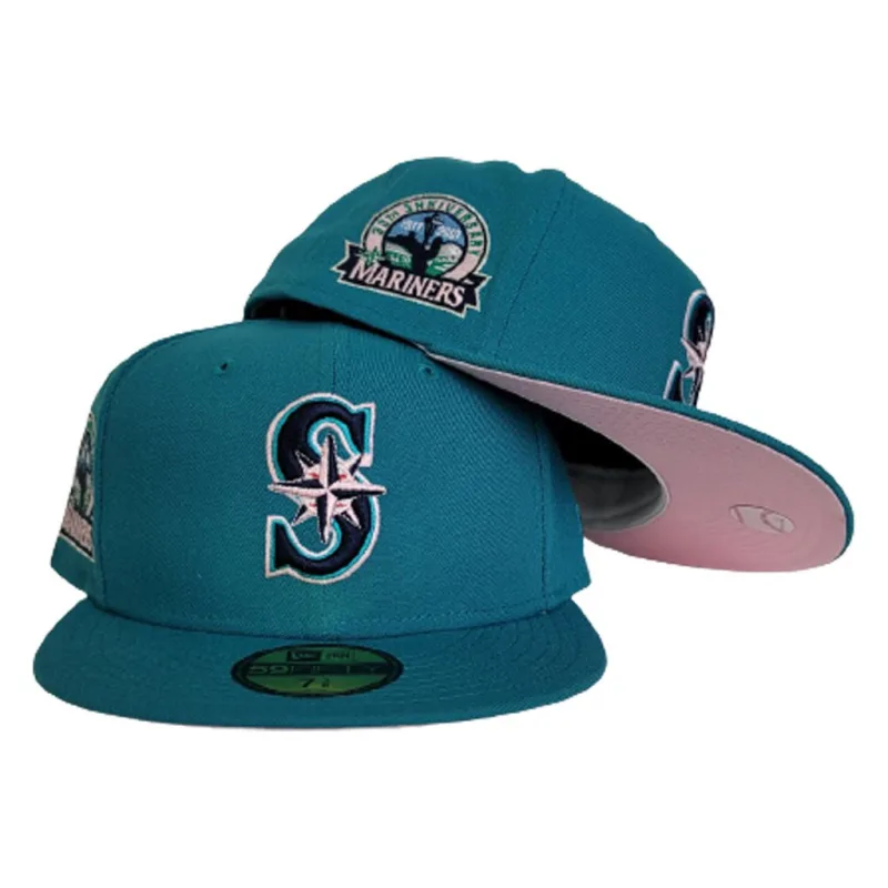 New Era Seattle Mariners fitted hat pink colorway - 30th Anniversary Fitted: New Era Celebrates Mariners History with Aqua Pink Bottom 59FIFTY