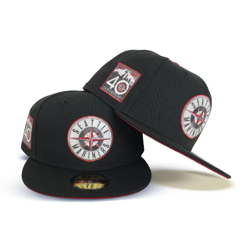 New Era Seattle Mariners fitted hat black, burgundy colorway - Four Decades Strong Fitted: New Era’s Glow-in-the-Dark Mariners 40th Anniversary Tribute