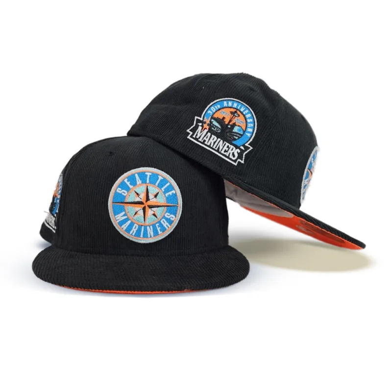 New Era Seattle Mariners fitted hat black, orange colorway - 30th Anniversary Fitted: New Era Drops Glow-in-the-Dark Mariners Corduroy Tribute