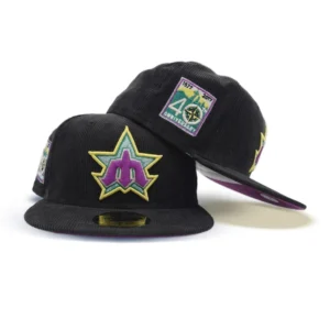 New Era Seattle Mariners fitted hat black, purple colorway - Mariners 40th Anniversary Fitted: New Era Drops Black Corduroy Tribute with Grape Purple Bottom