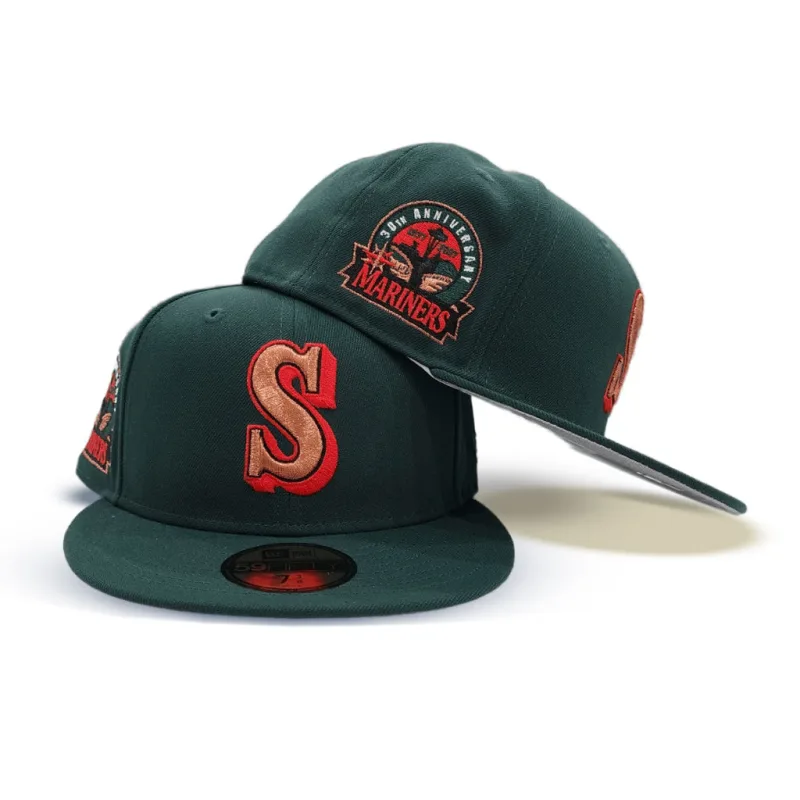 New Era Seattle Mariners fitted hat red, green colorway - 30th Anniversary Fitted: New Era Honors Mariners’ Historic 1993 Season with Dark Green 59FIFTY