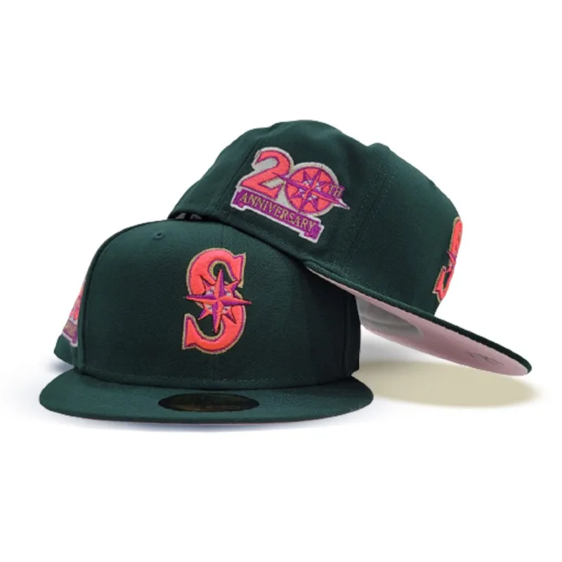 New Era Seattle Mariners fitted hat green, pink colorway - Anniversary Fitted: New Era’s Forest Green Mariners 20th Anniversary Side Patch Drop