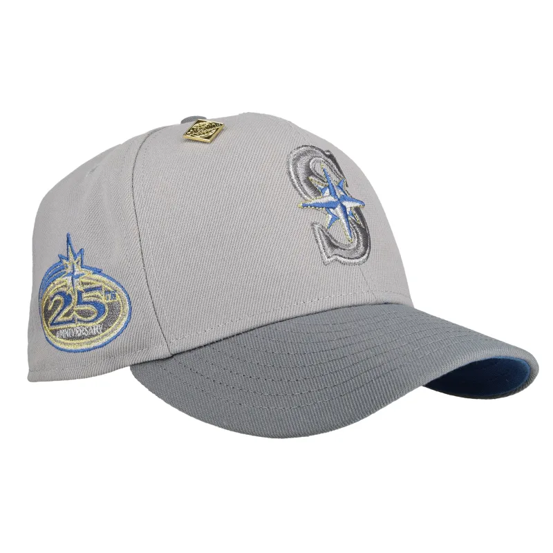 New Era Seattle Mariners fitted hat grey, blue colorway - Silver Anniversary Fitted: New Era Celebrates Mariners 25th Season with Metallic Ice Blue Drop