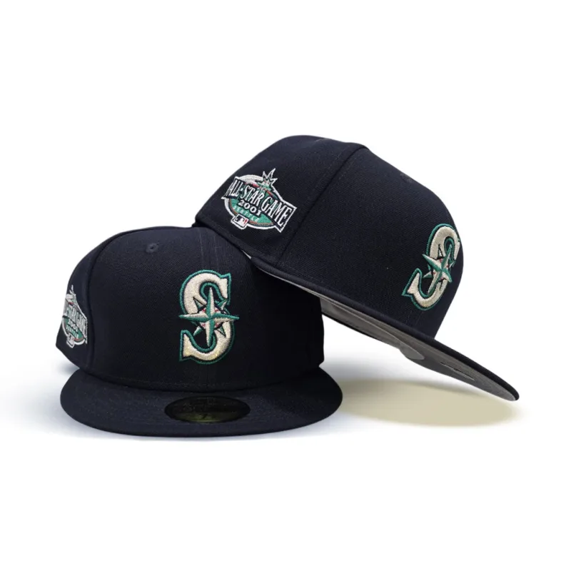 New Era Seattle Mariners fitted hat navy, gray, blue, green colorway - 2001 All-Star Game Fitted: New Era Drops Navy Mariners Commemorative with Historic Side Patch