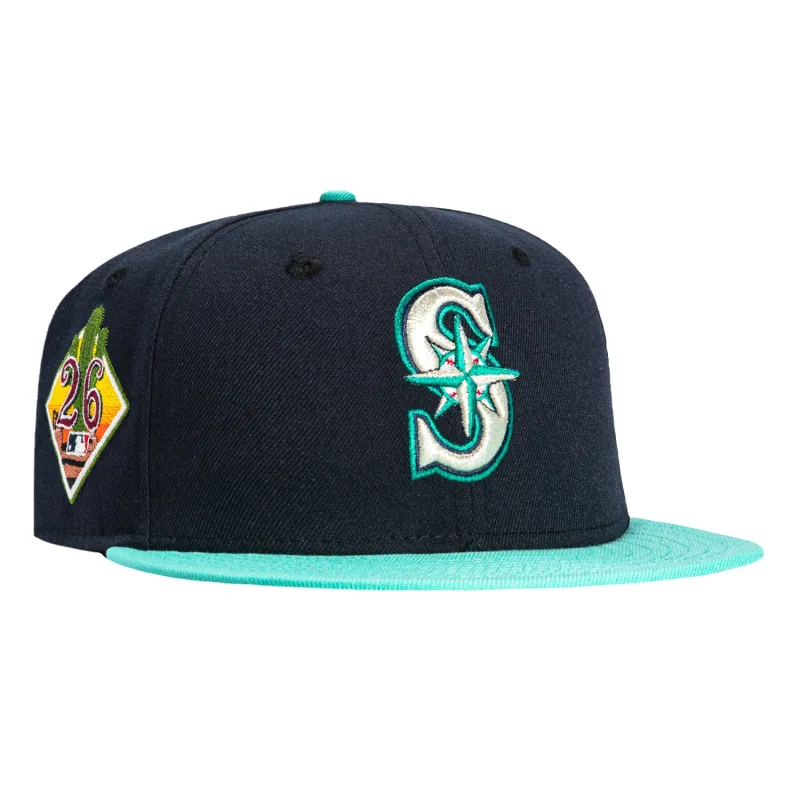 New Era Seattle Mariners fitted hat Navy, Mint colorway - Hat Club Drops Fresh Seattle Mariners Fitted with 2026 Spring Training Patch