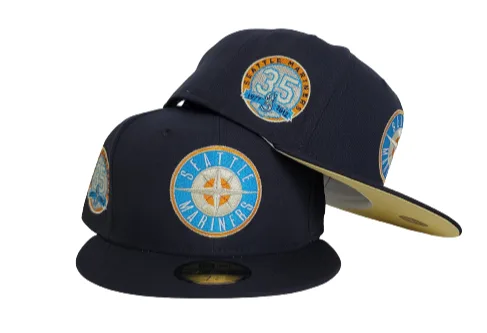 New Era Seattle Mariners fitted hat navy, blue, yellow colorway - Mariners 35th Anniversary Fitted: New Era Celebrates Three and a Half Decades in Seattle