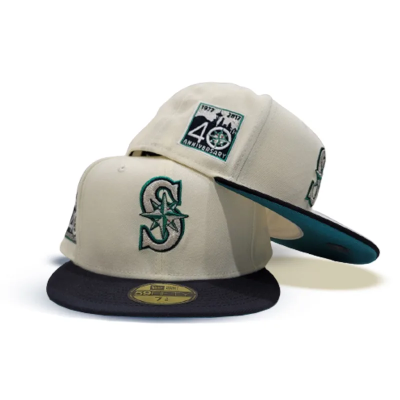 New Era Seattle Mariners fitted hat white colorway - 40th Anniversary Fitted: New Era Celebrates Seattle Mariners Milestone with Aqua Bottom 59FIFTY