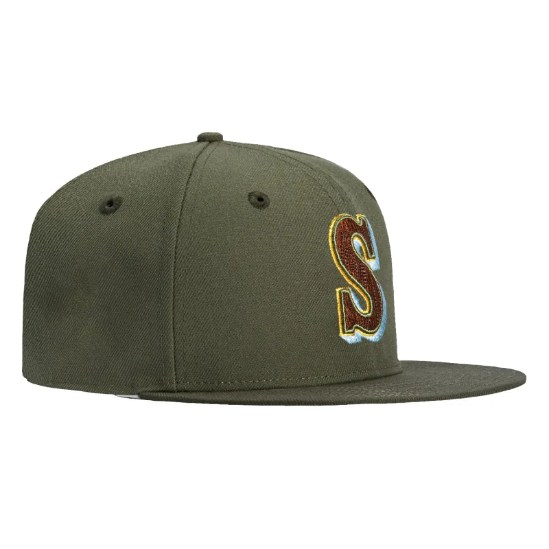 New Era Seattle Mariners fitted hat Olive colorway - New Era Drops Clean Mariners Fitted with Garden of Eden 2 Wood Fill