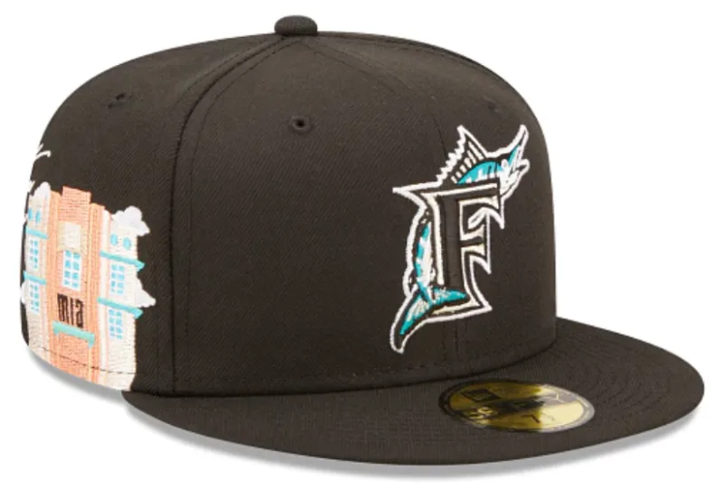 New Era Miami Marlins fitted hat black, gray colorway - New Era Drops Clean Marlins Fitted with Cloud Icons Design