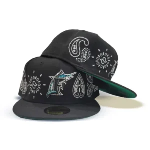 New Era Miami Marlins fitted hat black, gray, green colorway - New Era Drops Fresh Marlins Fitted with Paisley Elements Design