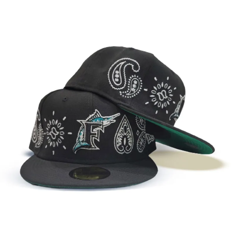 New Era Miami Marlins fitted hat black, gray, green colorway - New Era Drops Fresh Marlins Fitted with Paisley Elements Design