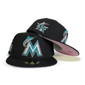 New Era Miami Marlins fitted hat black, pink colorway - 2017 All-Star Game Fitted: New Era Drops Miami Marlins Pink Bottom Commemorative