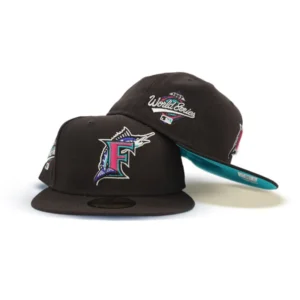 New Era Miami Marlins fitted hat black, blue colorway - 1997 World Series Fitted: Polar Lights Celebrates Marlins’ Historic Championship