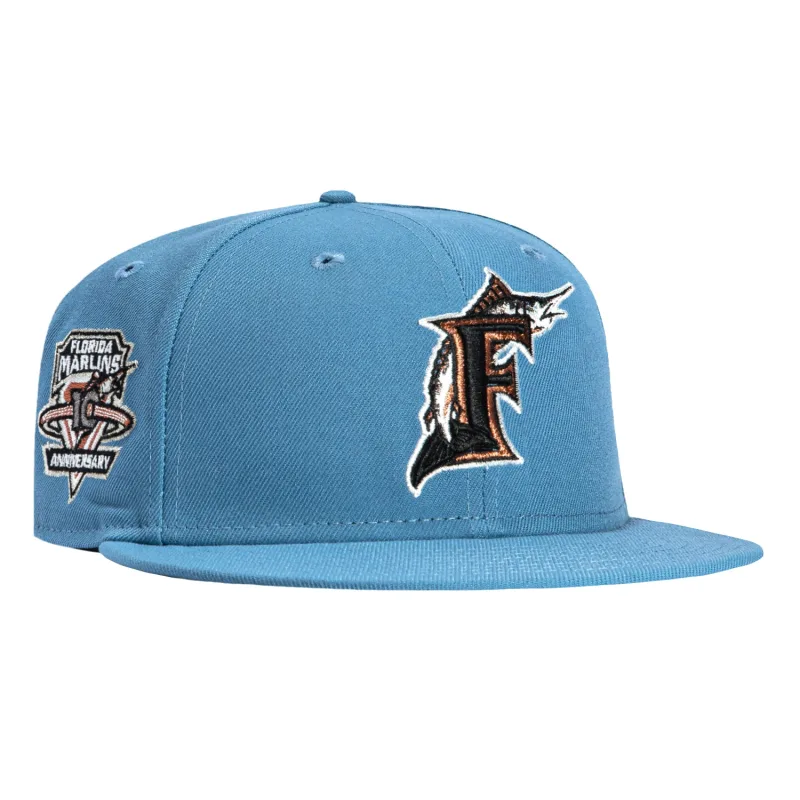 New Era Miami Marlins fitted hat Indigo, Metallic Copper colorway - Marlins 10th Anniversary Fitted: New Era Celebrates a Decade of Miami Baseball in Indigo and Metallic Copper