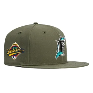 New Era Miami Marlins fitted hat Olive, Ivory colorway - 1997 World Series Fitted: New Era Drops Marlins Championship Tribute in Olive
