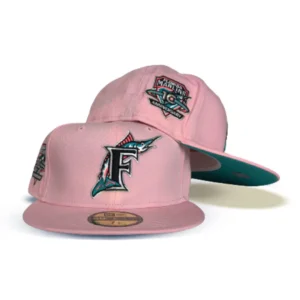 New Era Miami Marlins fitted hat pink, teal colorway - 10th Anniversary Fitted: New Era Honors Marlins Milestone with Pink and Teal 59FIFTY
