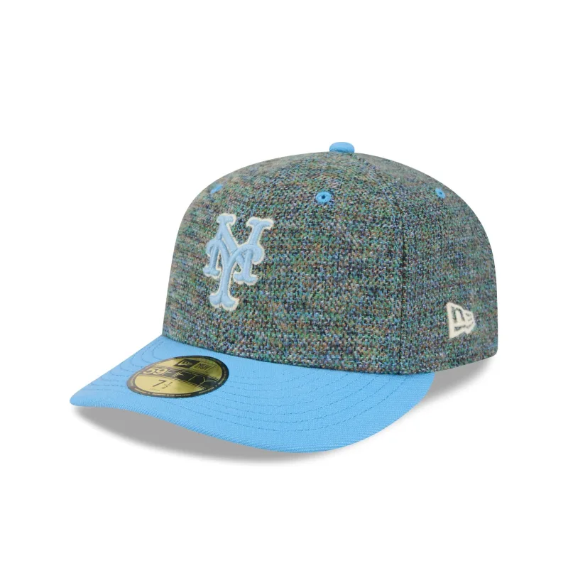 New Era New York Mets fitted hat blue colorway - New Era Drops Premium Mets Fitted in Radiant Blue Tweedy Cotton