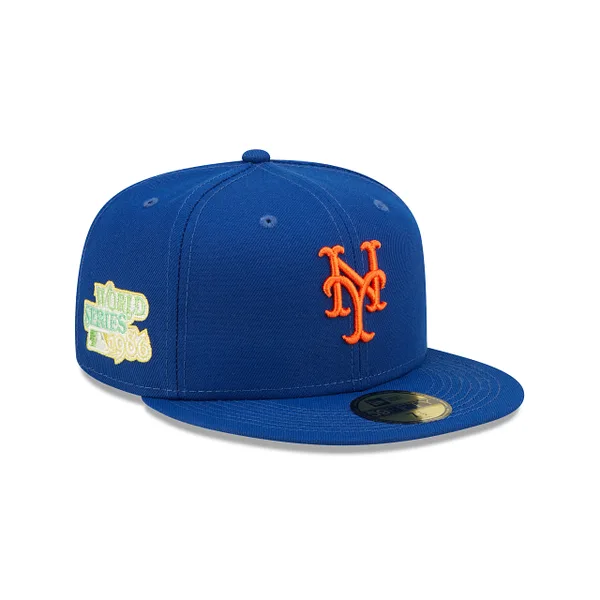 New Era New York Mets fitted hat blue, green, royal colorway - 1986 World Series Fitted: New Era Drops Mets Championship Tribute with Citrus Pop Bottom
