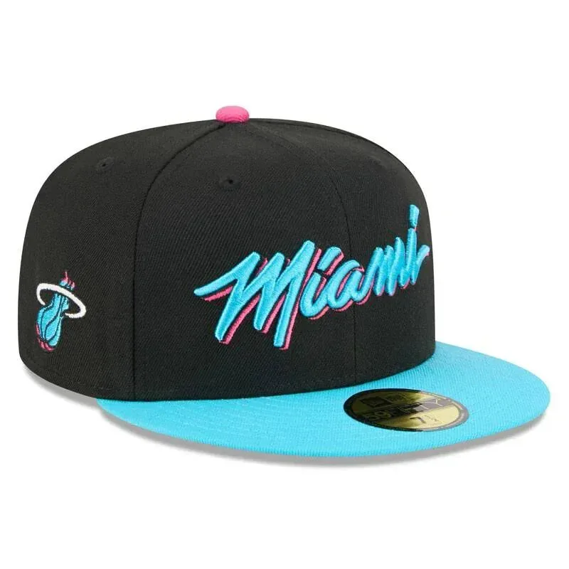 New Era Miami Heat fitted hat Men's colorway - Miami Heat City Edition Fitted Drops in Clean All-Black Colorway