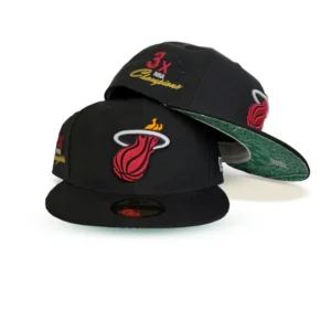 New Era Miami Heat fitted hat black, green colorway - New Era Drops Miami Heat Fitted with Championship Side Patch and Green Paisley Bottom