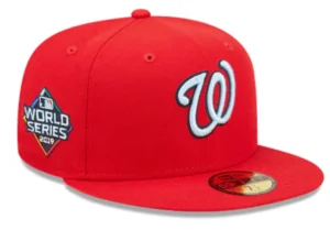New Era Washington Nationals fitted hat red colorway - 2019 World Series Fitted: New Era’s Red Nationals Championship Tribute with Clouds Bottom