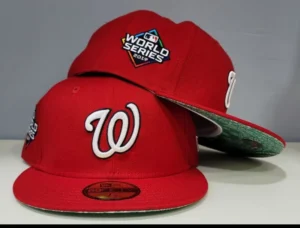 New Era Washington Nationals fitted hat red, green colorway - 2019 World Series Fitted: New Era Drops Nationals Championship Red and Green Paisley 59FIFTY