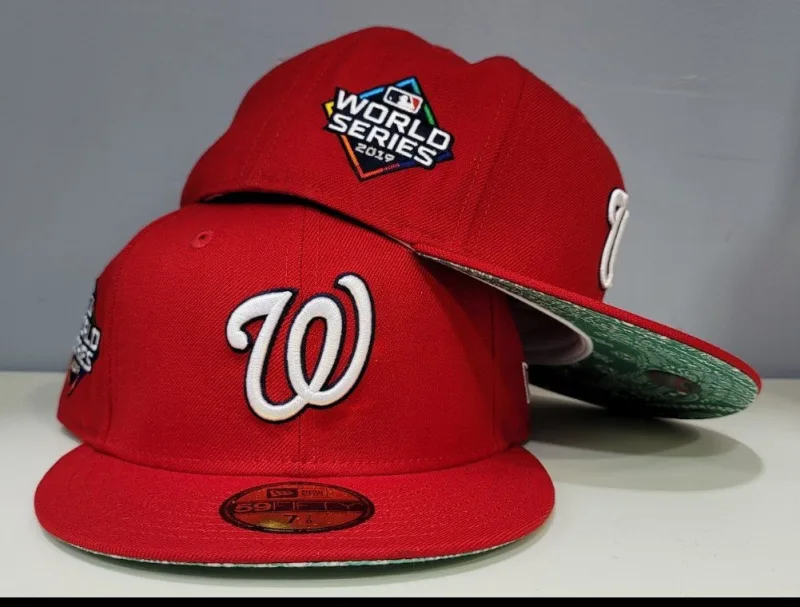 New Era Washington Nationals fitted hat red, green colorway - 2019 World Series Fitted: New Era Drops Nationals Championship Red and Green Paisley 59FIFTY