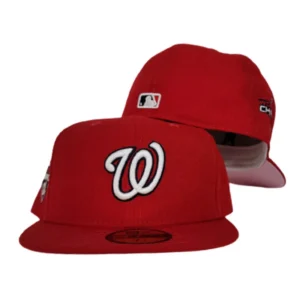 New Era Washington Nationals fitted hat red, pink colorway - 2019 World Series Champions Fitted: New Era Drops Nationals Red Pink Bottom Tribute