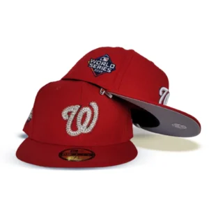 New Era Washington Nationals fitted hat red colorway - 2019 World Series Champions Fitted: Swarovski Crystal Red Nationals New Era Drop