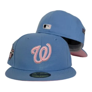 New Era Washington Nationals fitted hat blue, pink colorway - 2019 World Series Champions Fitted: New Era Drops Sky Blue Nationals Championship Tribute