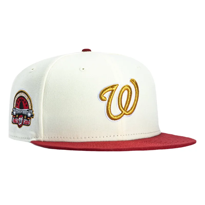 New Era Washington Nationals fitted hat White, Cardinal, Metallic Gold colorway - Hat Club Drops Clean Washington Nationals Fitted with RFK Stadium Patch